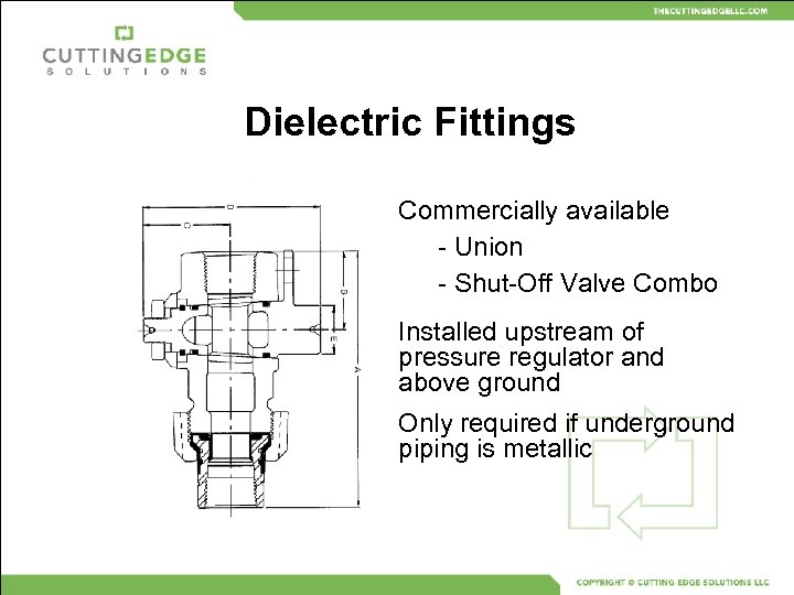 Dielectric Fittings Commercially available - Union - Shut-Off Valve Combo Installed upstream of pressure