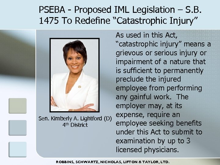 PSEBA - Proposed IML Legislation – S. B. 1475 To Redefine “Catastrophic Injury” Sen.
