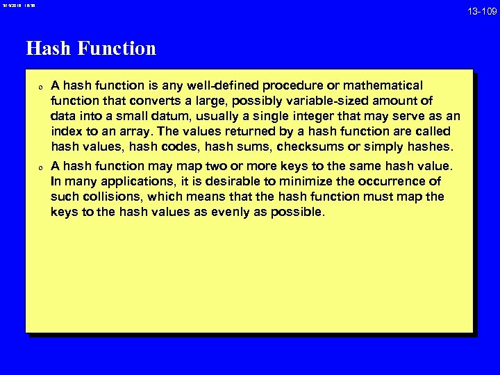 3/15/2018 16: 38 Hash Function 0 A hash function is any well-defined procedure or