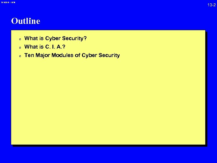 3/15/2018 16: 38 Outline 0 What is Cyber Security? 0 What is C. I.