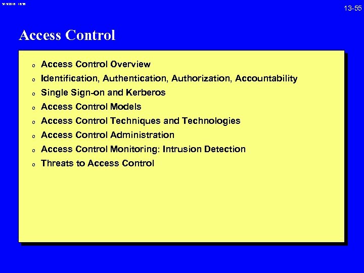 3/15/2018 16: 38 Access Control 0 Access Control Overview 0 Identification, Authentication, Authorization, Accountability