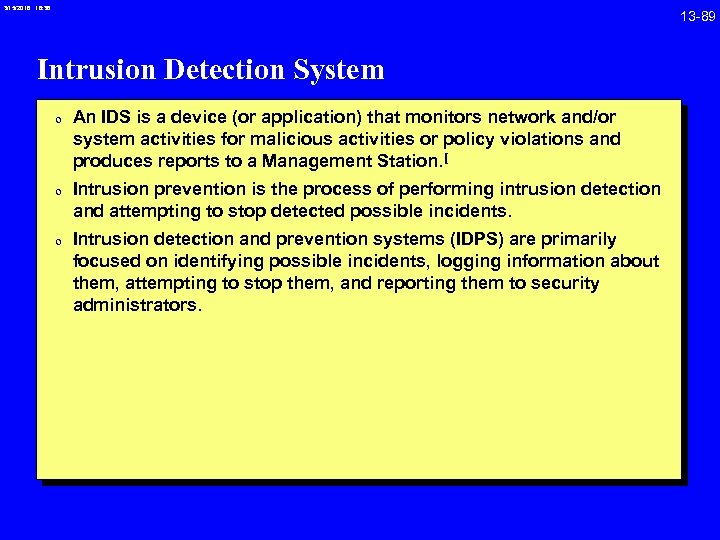 3/15/2018 16: 38 Intrusion Detection System 0 An IDS is a device (or application)