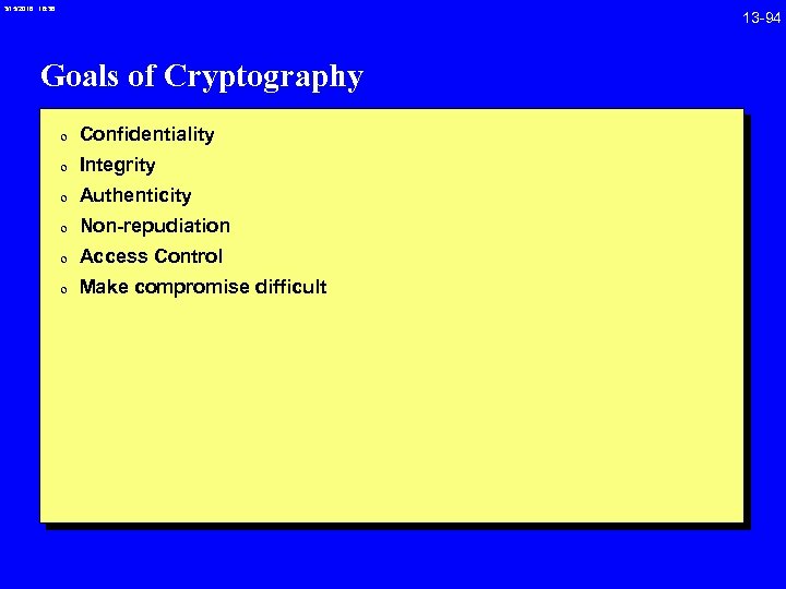 3/15/2018 16: 38 Goals of Cryptography 0 Confidentiality 0 Integrity 0 Authenticity 0 Non-repudiation