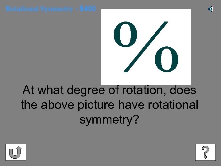 Rotational Symmetry - $400 At what degree of rotation, does the above picture have