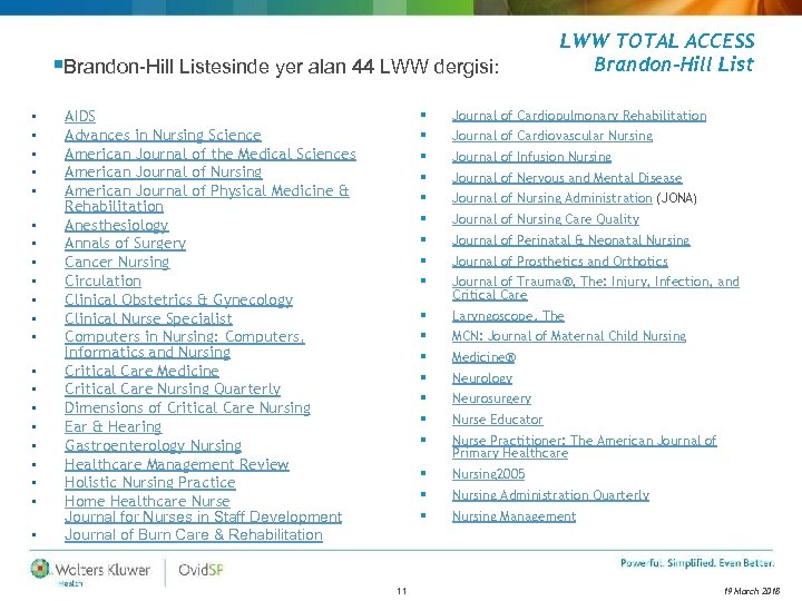 §Brandon-Hill Listesinde yer alan 44 LWW dergisi: § § § § § § LWW