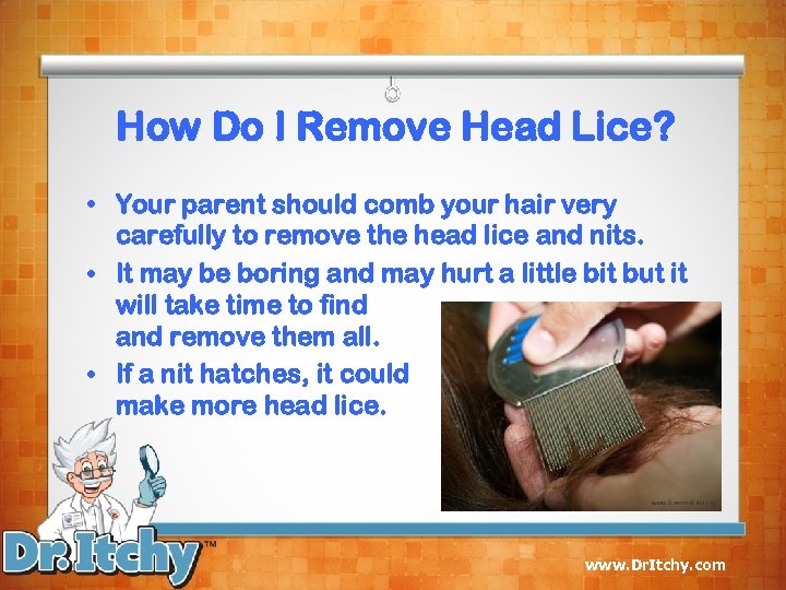How Do I Remove Head Lice? • Your parent should comb your hair very