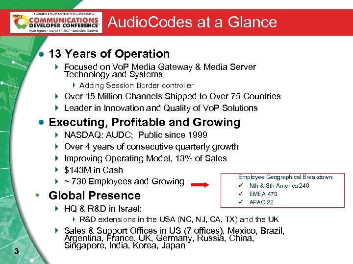 Audio. Codes at a Glance 13 Years of Operation Focused on Vo. P Media