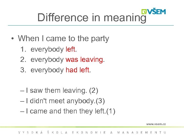 Difference in meaning • When I came to the party 1. everybody left. 2.