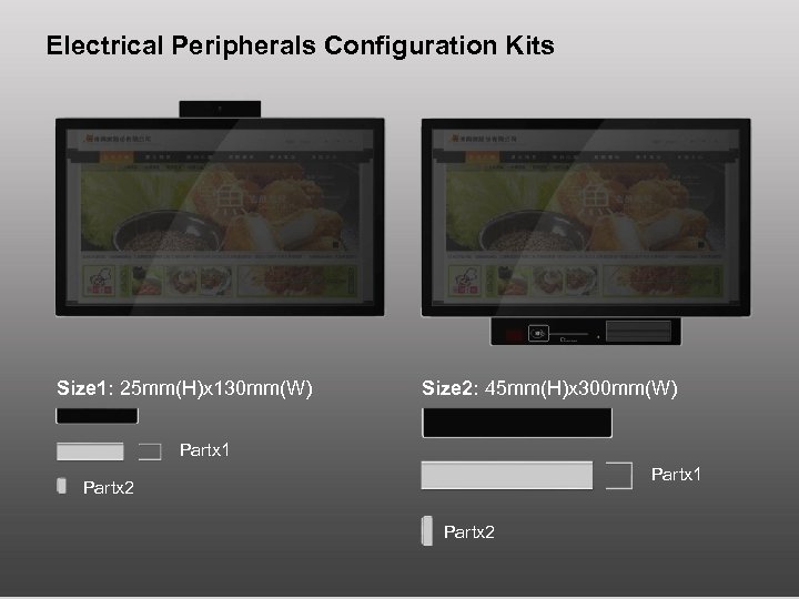 Electrical Peripherals Configuration Kits Size 1: 25 mm(H)x 130 mm(W) Size 2: 45 mm(H)x