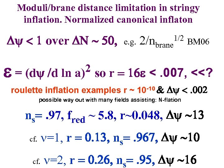 Moduli/brane distance limitation in stringy inflation. Normalized canonical inflaton Dy over DN ~ 50,