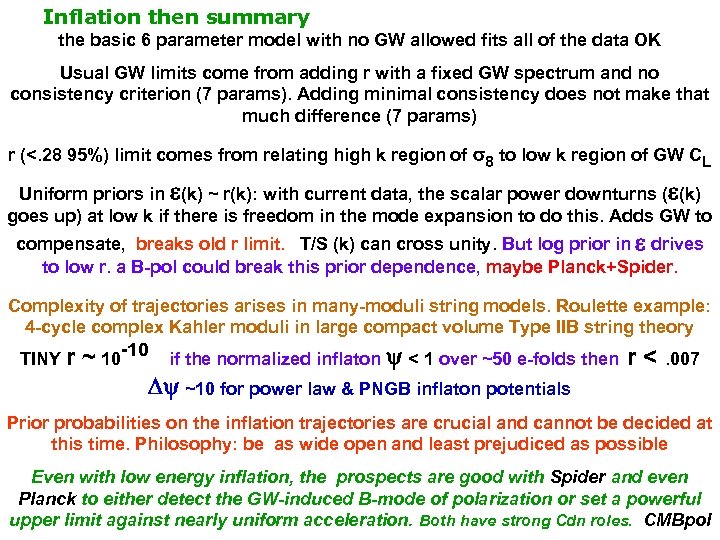 Inflation then summary the basic 6 parameter model with no GW allowed fits all