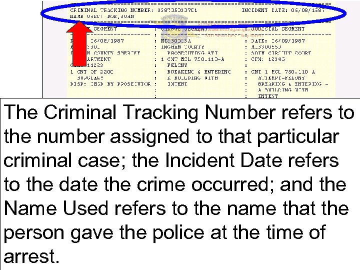 The Criminal Tracking Number refers to the number assigned to that particular criminal case;