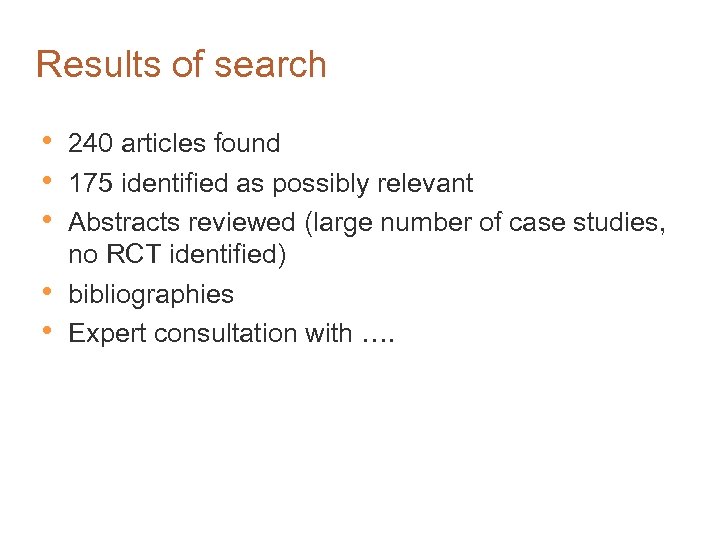 Results of search • • • 240 articles found 175 identified as possibly relevant
