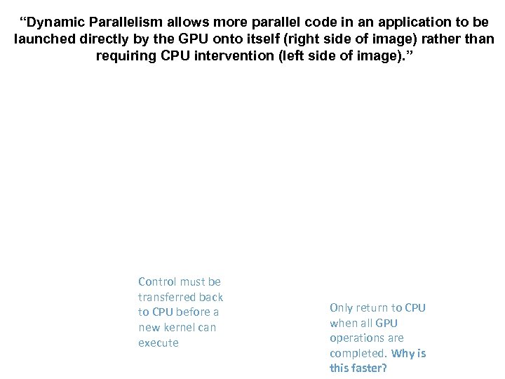 “Dynamic Parallelism allows more parallel code in an application to be launched directly by