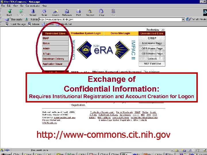 Exchange of Confidential Information: Requires Institutional Registration and Account Creation for Logon http: //www-commons.