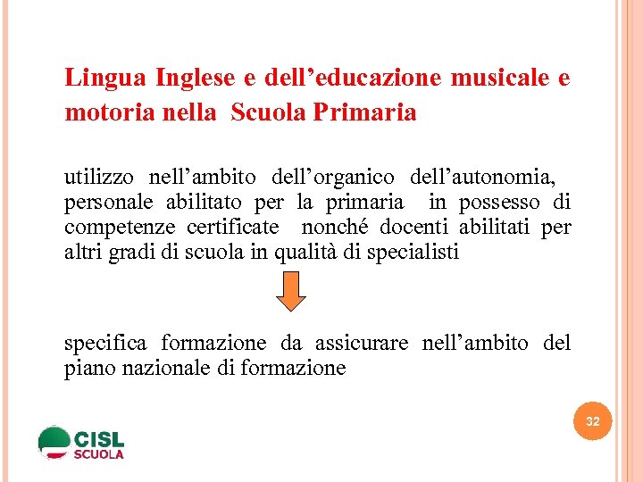 Lingua Inglese e dell’educazione musicale e motoria nella Scuola Primaria utilizzo nell’ambito dell’organico dell’autonomia,