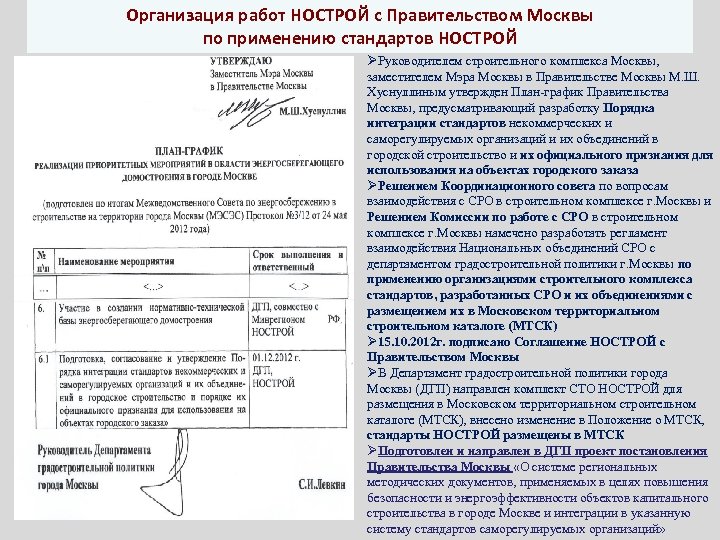 Организация работ НОСТРОЙ с Правительством Москвы по применению стандартов НОСТРОЙ ØРуководителем строительного комплекса Москвы,