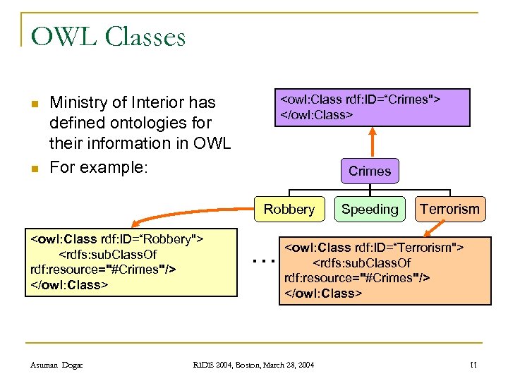 OWL Classes n n Ministry of Interior has defined ontologies for their information in