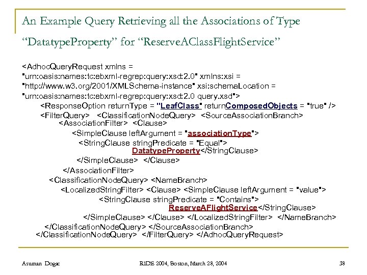 An Example Query Retrieving all the Associations of Type “Datatype. Property” for “Reserve. AClass.
