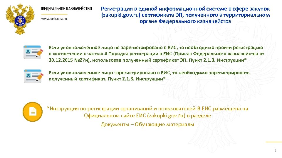 Регистрация в единой информационной системе в сфере закупок (zakupki. gov. ru) сертификата ЭП, полученного