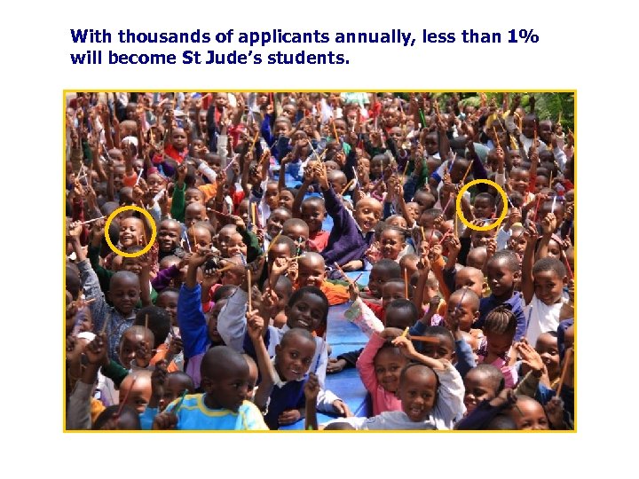 With thousands of applicants annually, less than 1% will become St Jude’s students. 