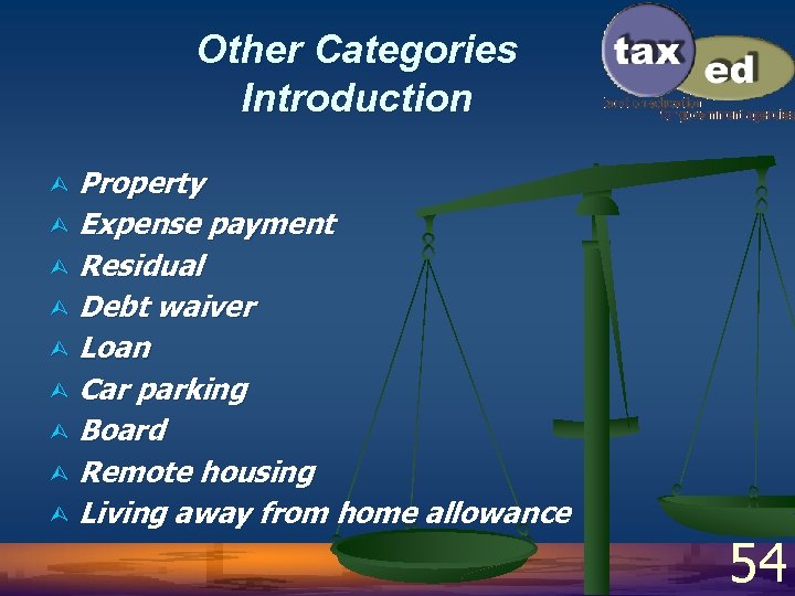 Other Categories Introduction Property Ù Expense payment Ù Residual Ù Debt waiver Ù Loan