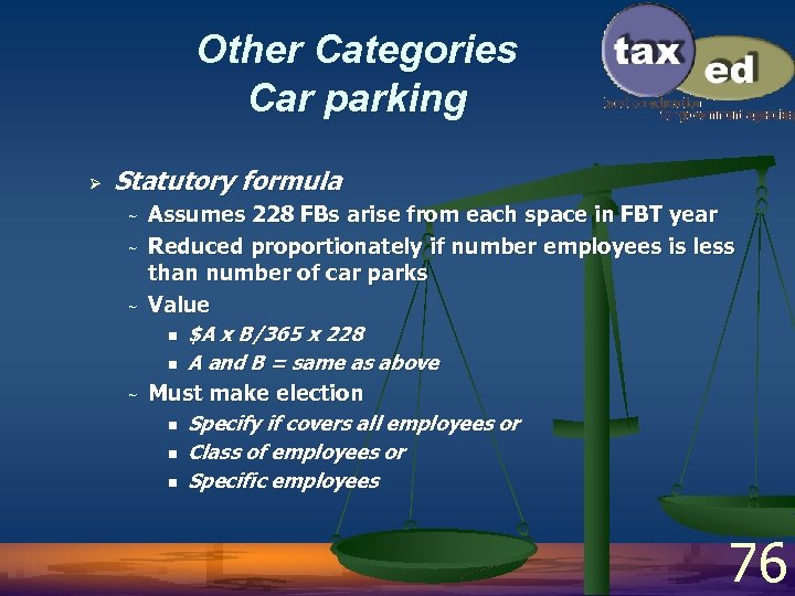 Other Categories Car parking Ø Statutory formula ~ ~ Assumes 228 FBs arise from