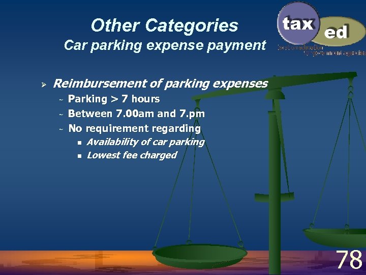 Other Categories Car parking expense payment Ø Reimbursement of parking expenses ~ ~ ~