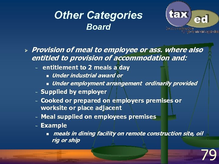 Other Categories Board Ø Provision of meal to employee or ass. where also entitled