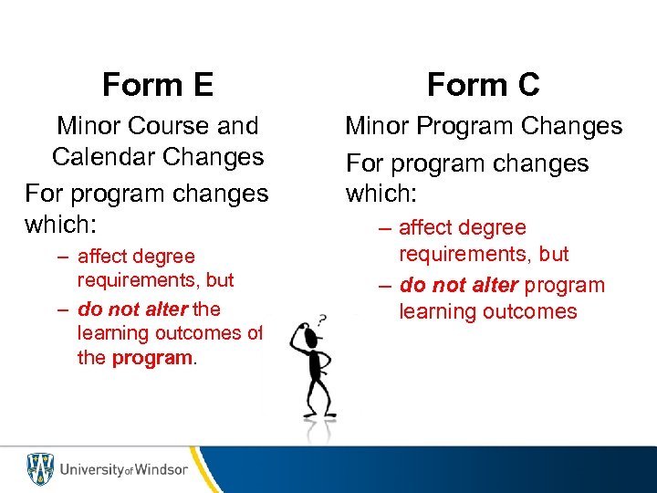 Form E Minor Course and Calendar Changes For program changes which: – affect degree