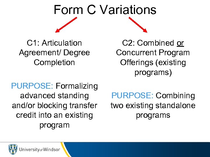 Form C Variations C 1: Articulation Agreement/ Degree Completion PURPOSE: Formalizing advanced standing and/or