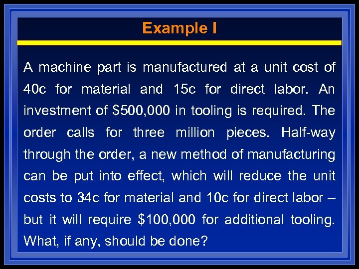 Example I A machine part is manufactured at a unit cost of 40 c