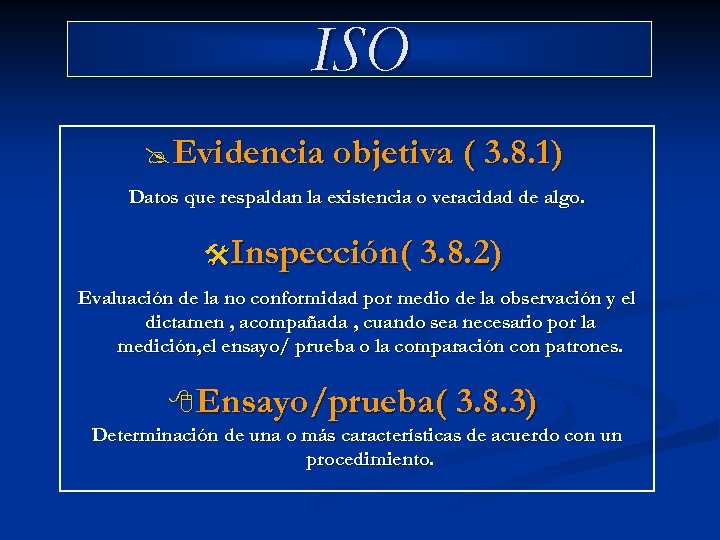 ISO @ Evidencia objetiva ( 3. 8. 1) Datos que respaldan la existencia o