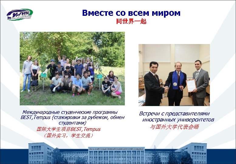 Вместе со всем миром 同世界一起 Международные студенческие программы BEST, Tempus (стажировки за рубежом, обмен