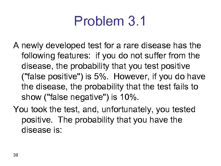 Problem 3. 1 A newly developed test for a rare disease has the following