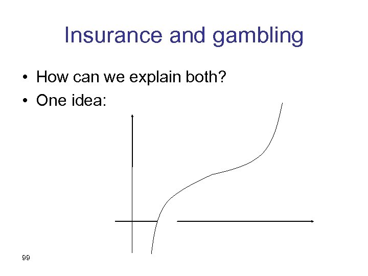 Insurance and gambling • How can we explain both? • One idea: 99 