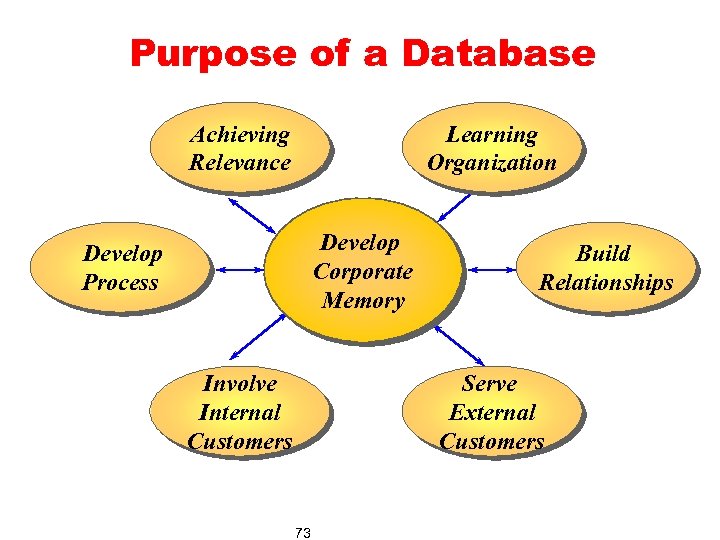 Purpose of a Database Achieving Relevance Learning Organization Develop Corporate Memory Develop Process Involve