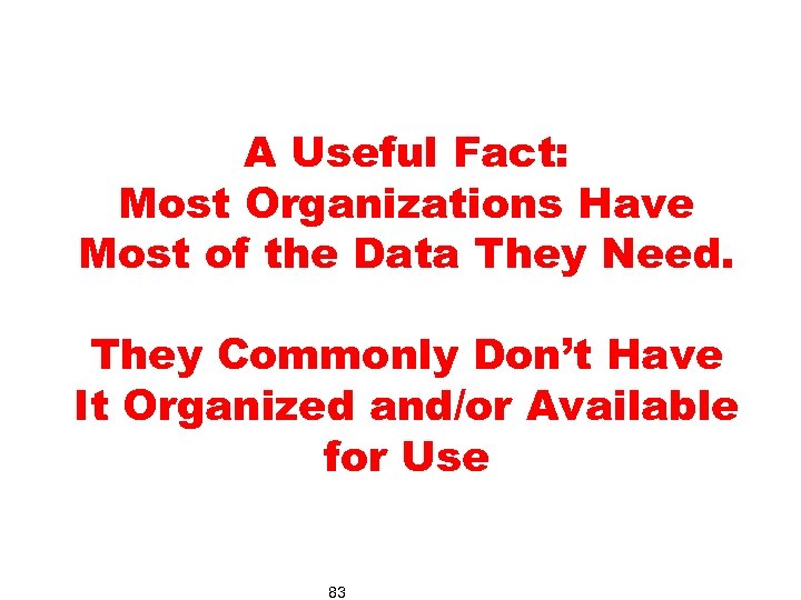 A Useful Fact: Most Organizations Have Most of the Data They Need. They Commonly