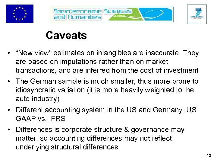 Caveats • “New view” estimates on intangibles are inaccurate. They are based on imputations