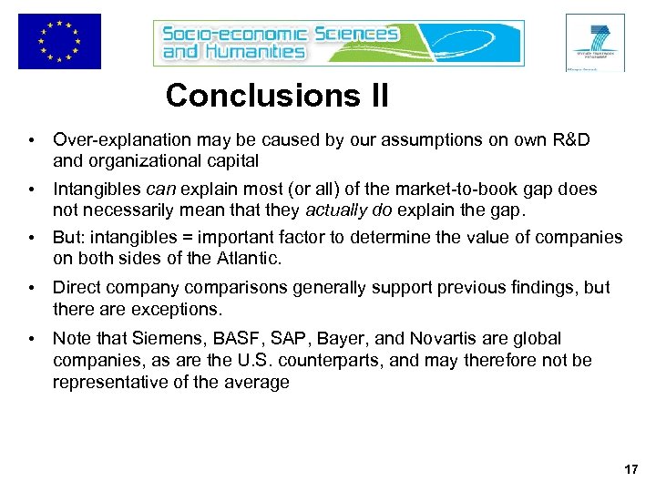 Conclusions II • Over-explanation may be caused by our assumptions on own R&D and