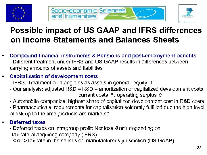 Possible impact of US GAAP and IFRS differences on Income Statements and Balances Sheets