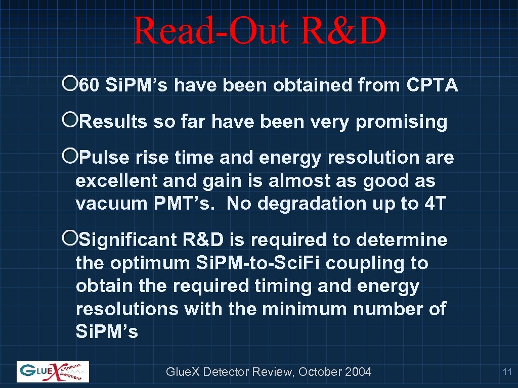 Read-Out R&D 60 Si. PM’s have been obtained from CPTA Results so far have