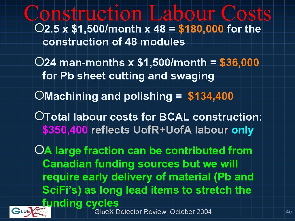 Construction Labour Costs 2. 5 x $1, 500/month x 48 = $180, 000 for