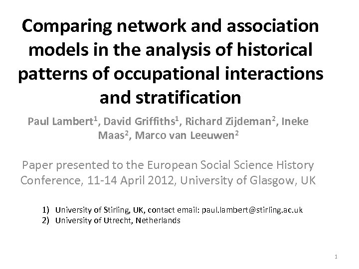Comparing network and association models in the analysis of historical patterns of occupational interactions