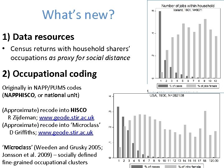 What’s new? 1) Data resources • Census returns with household sharers’ occupations as proxy