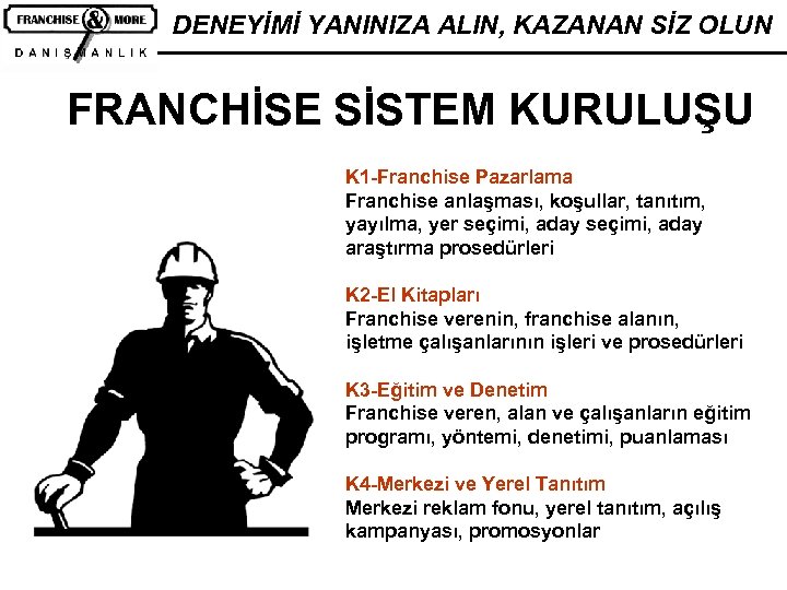 DENEYİMİ YANINIZA ALIN, KAZANAN SİZ OLUN FRANCHİSE SİSTEM KURULUŞU K 1 -Franchise Pazarlama Franchise