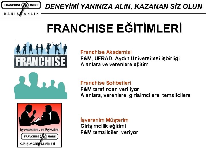 DENEYİMİ YANINIZA ALIN, KAZANAN SİZ OLUN FRANCHISE EĞİTİMLERİ Franchise Akademisi F&M, UFRAD, Aydın Üniversitesi