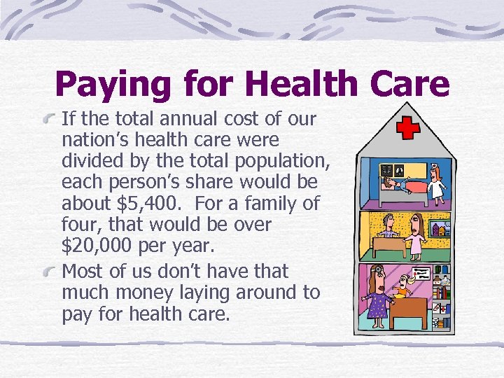 Paying for Health Care If the total annual cost of our nation’s health care
