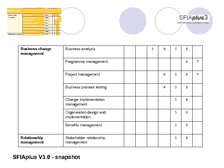 Business change management Business analysis 3 4 5 Programme management 6 6 7 7