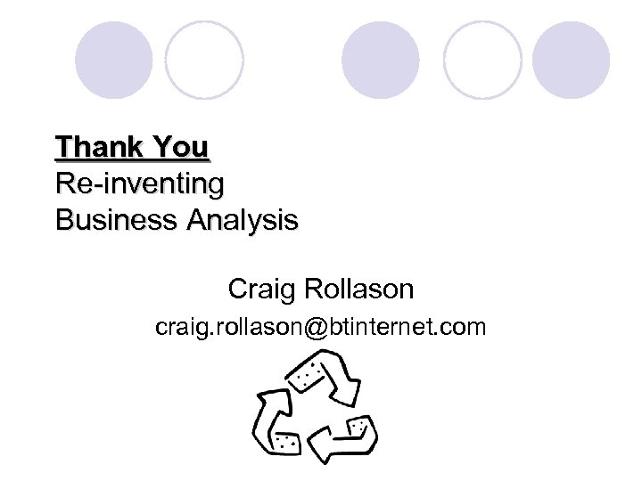 Thank You Re-inventing Business Analysis Craig Rollason craig. rollason@btinternet. com 